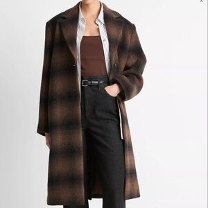 Vince Shadow Plaid Italian Wool-Blend Car Coat Deep Walnut NWOT $895